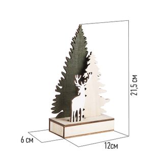 Деревянная фигурка с подсветкой Елочка с оленем 12x6x21,5 см